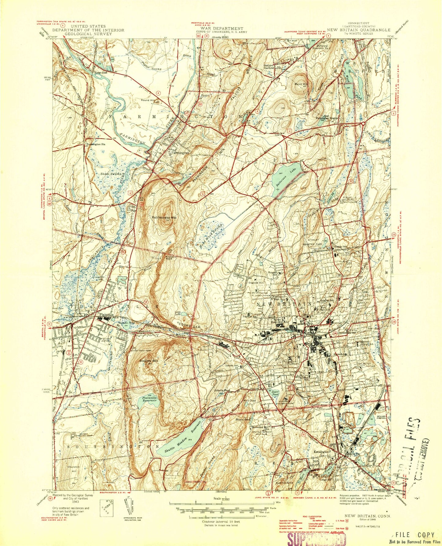 Classic USGS New Britain Connecticut 7.5'x7.5' Topo Map Image