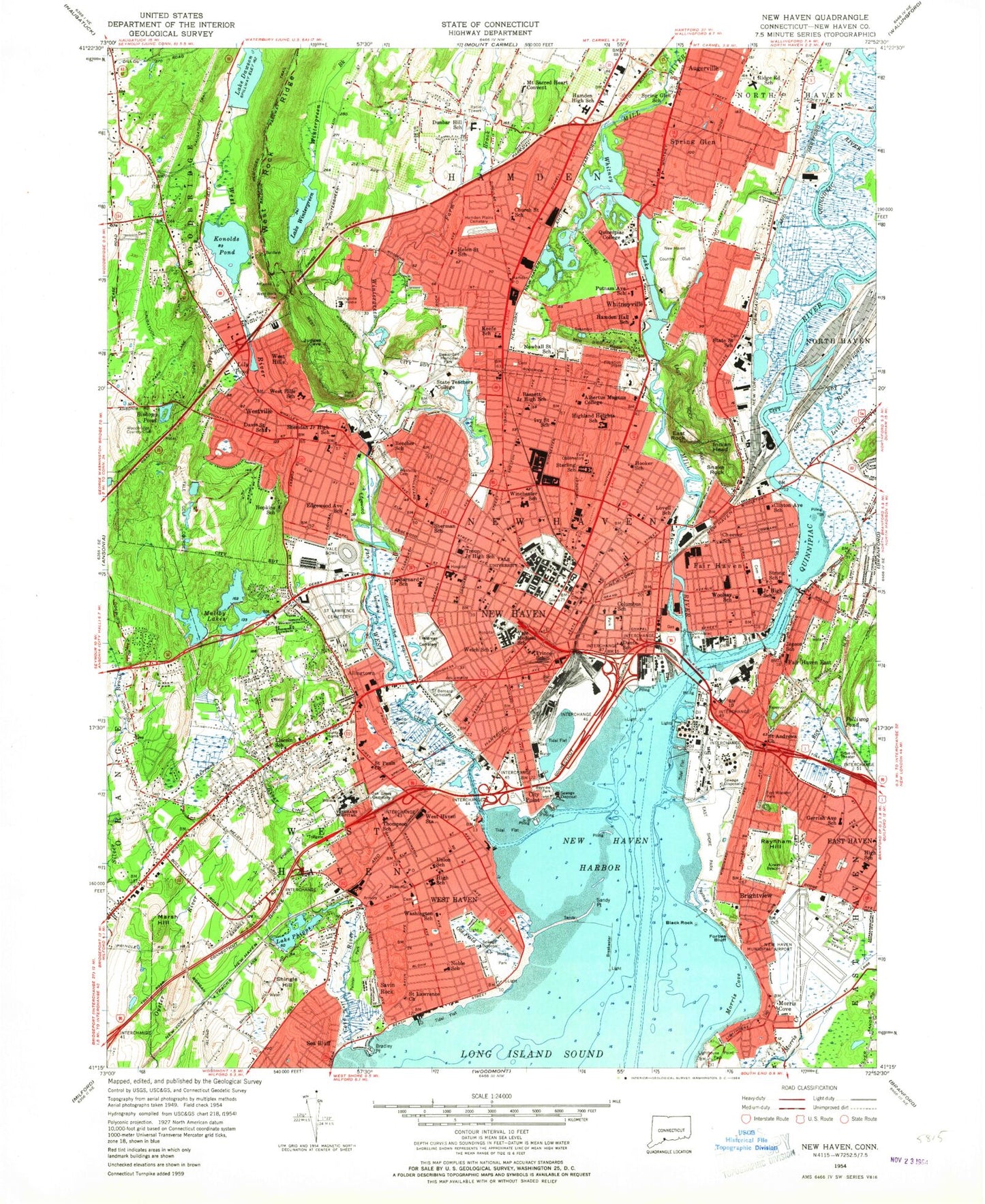 Classic USGS New Haven Connecticut 7.5'x7.5' Topo Map Image