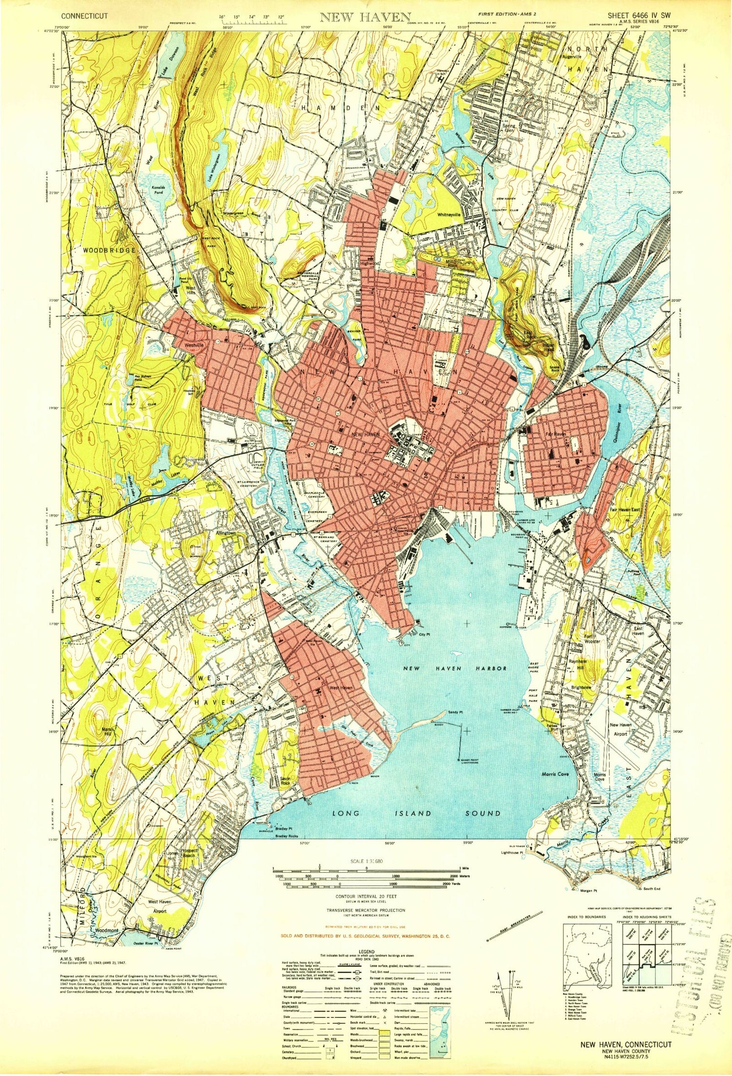 Classic USGS New Haven Connecticut 7.5'x7.5' Topo Map Image