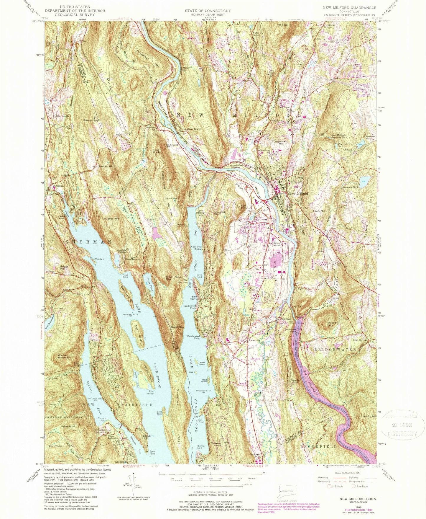 Classic USGS New Milford Connecticut 7.5'x7.5' Topo Map Image