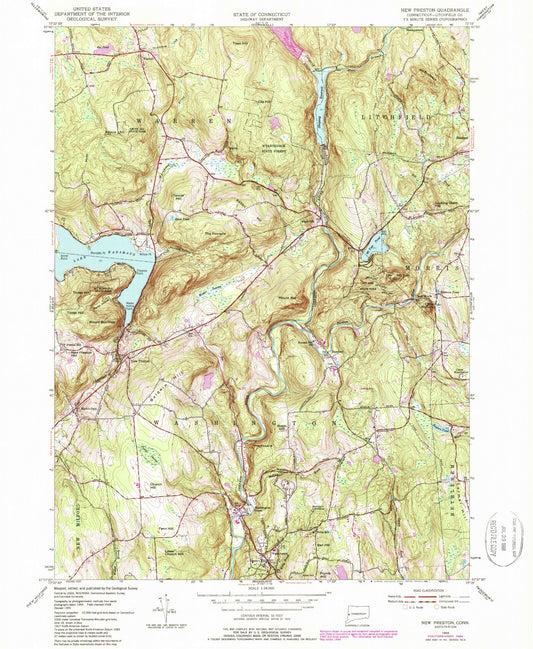 Classic USGS New Preston Connecticut 7.5'x7.5' Topo Map Image