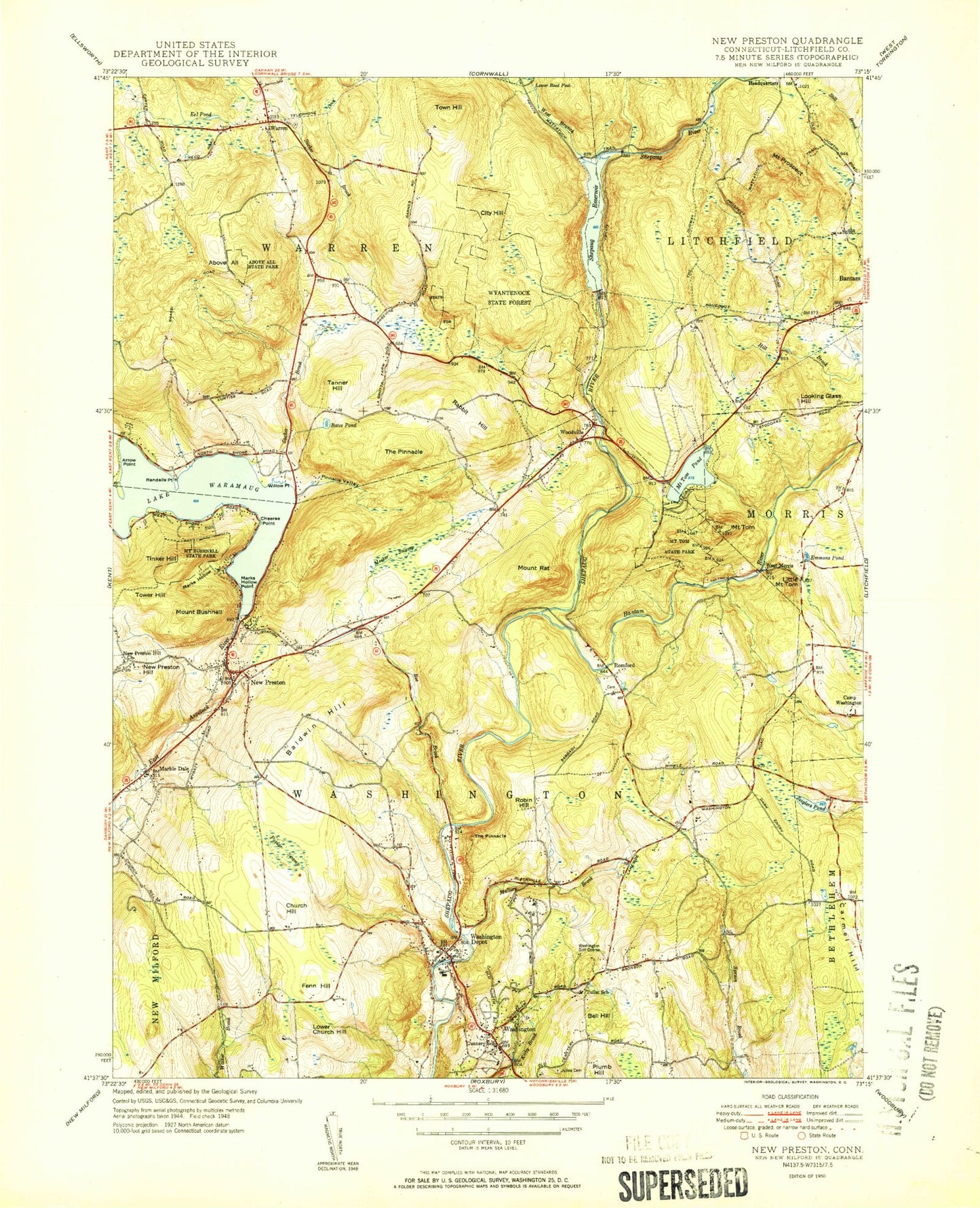 Classic USGS New Preston Connecticut 7.5'x7.5' Topo Map Image