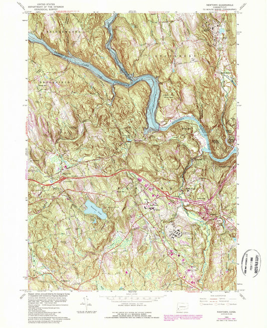 Classic USGS Newtown Connecticut 7.5'x7.5' Topo Map Image