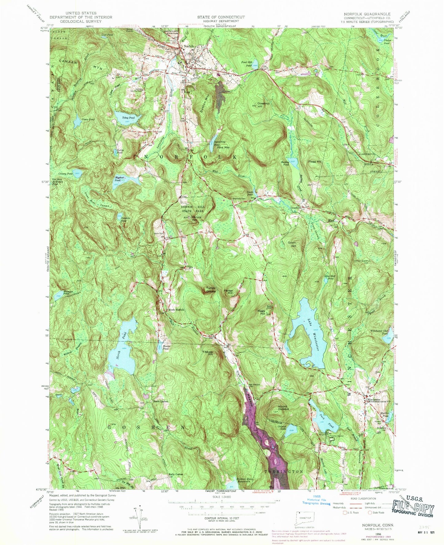 Classic USGS Norfolk Connecticut 7.5'x7.5' Topo Map Image