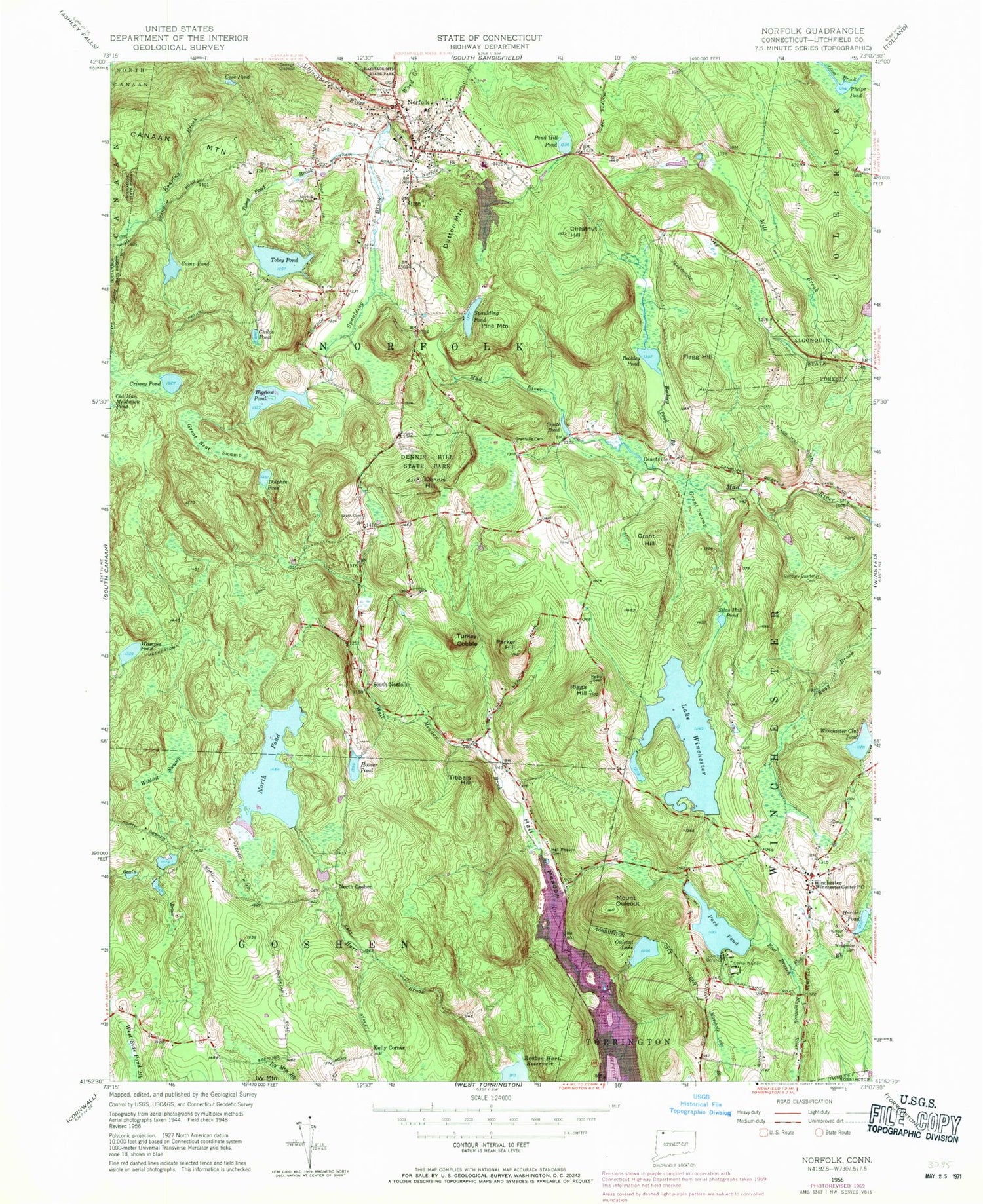 Classic USGS Norfolk Connecticut 7.5'x7.5' Topo Map Image