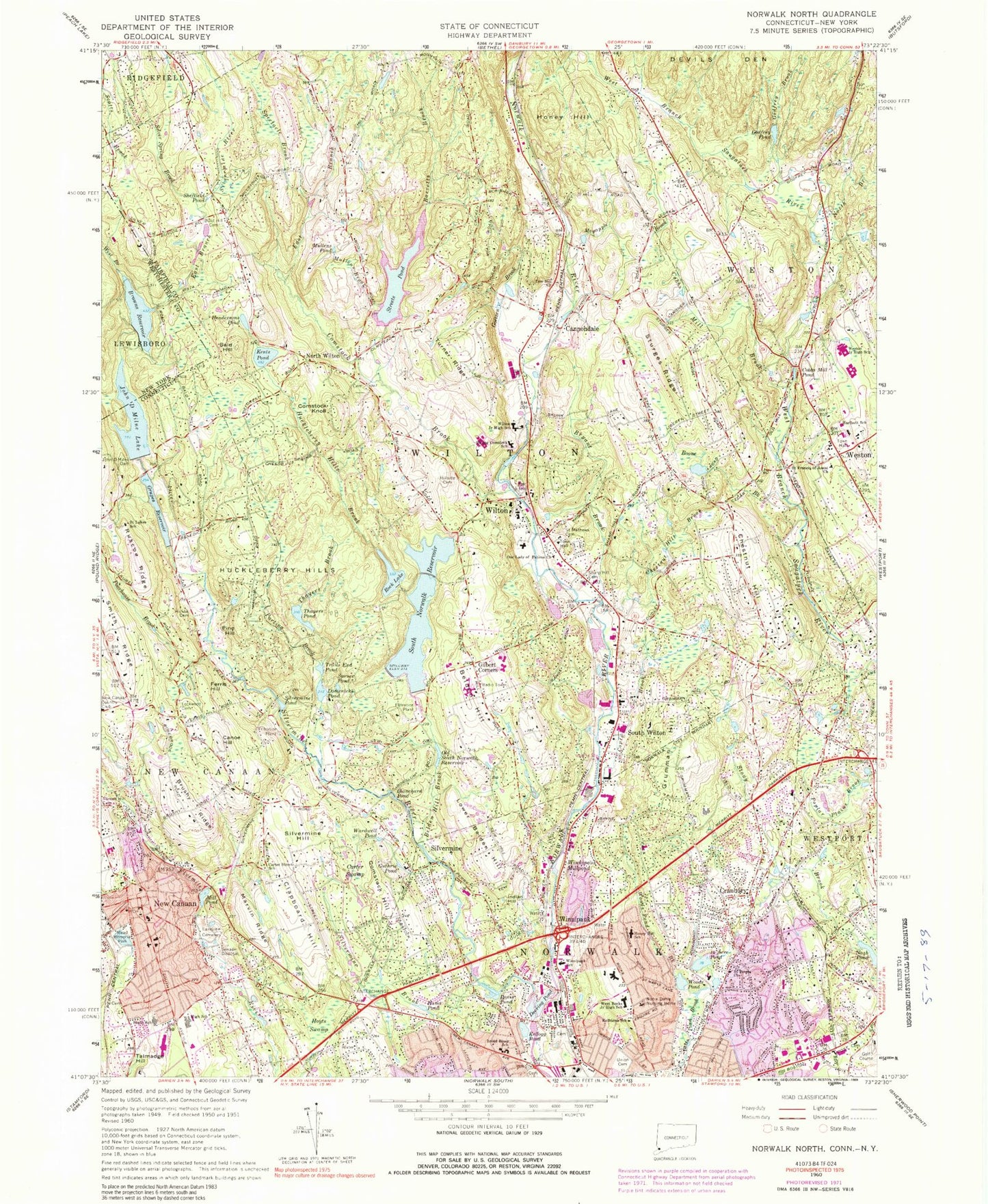 Classic USGS Norwalk North Connecticut 7.5'x7.5' Topo Map Image