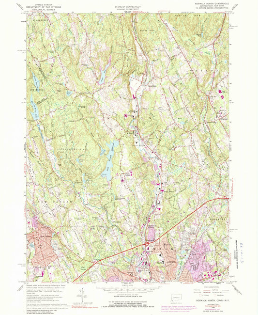Classic USGS Norwalk North Connecticut 7.5'x7.5' Topo Map Image