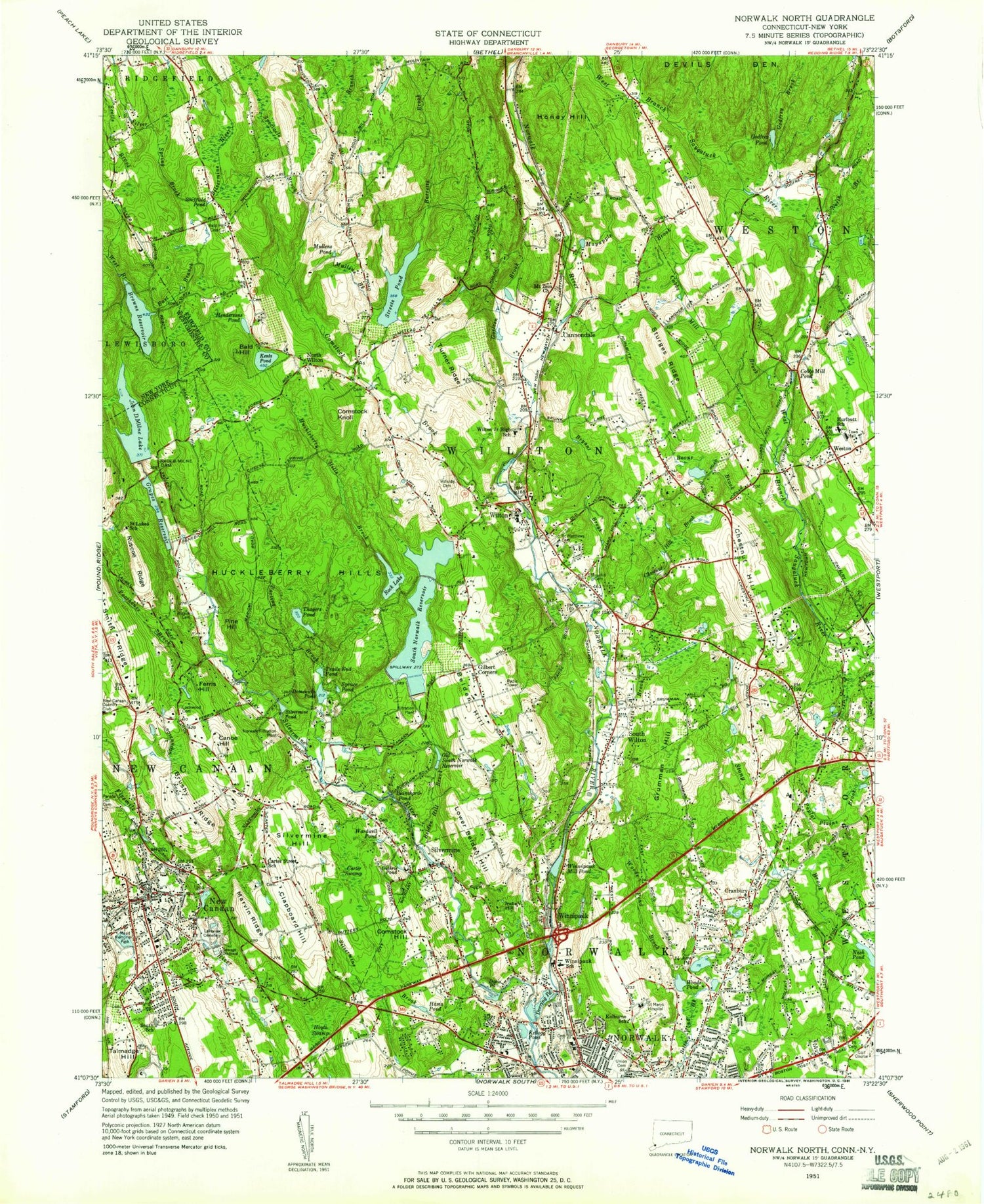 Classic USGS Norwalk North Connecticut 7.5'x7.5' Topo Map Image