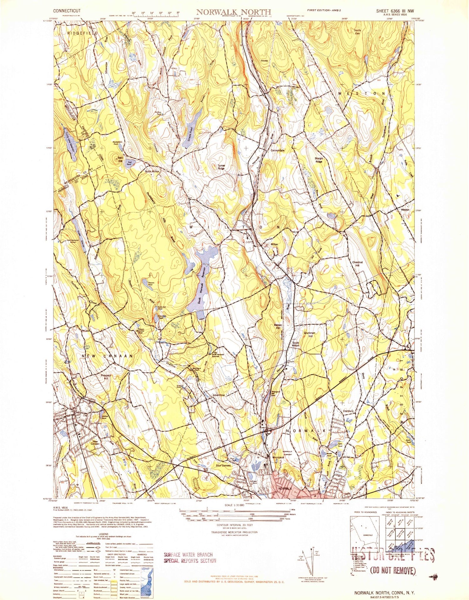 Classic USGS Norwalk North Connecticut 7.5'x7.5' Topo Map Image