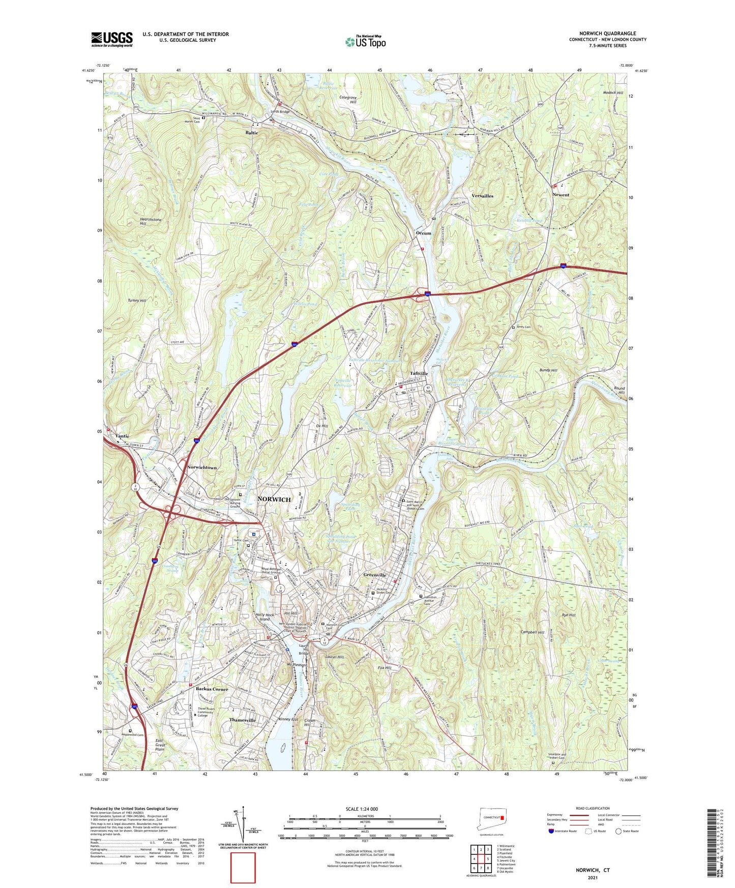 Norwich Connecticut US Topo Map Image