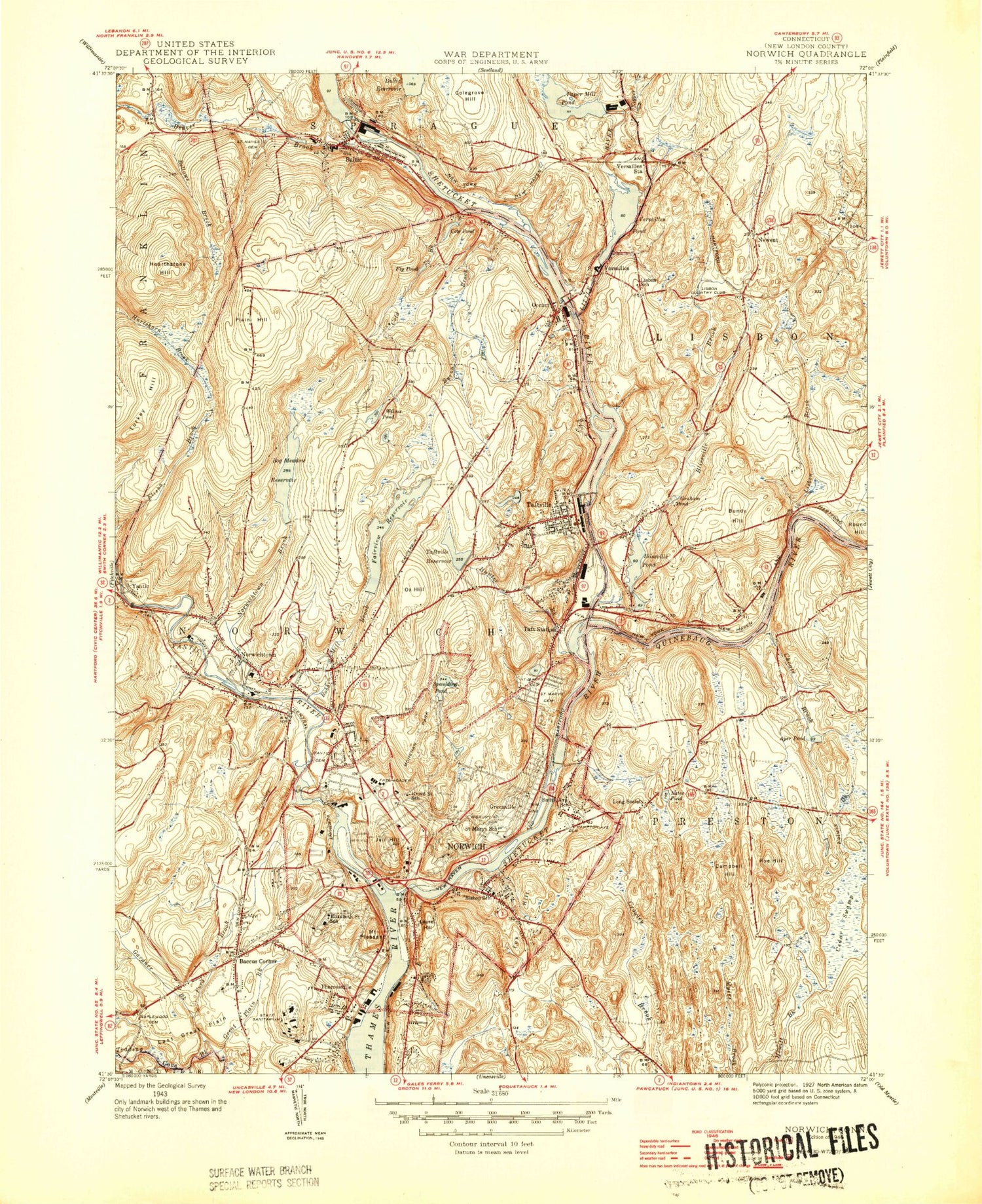 Classic USGS Norwich Connecticut 7.5'x7.5' Topo Map Image