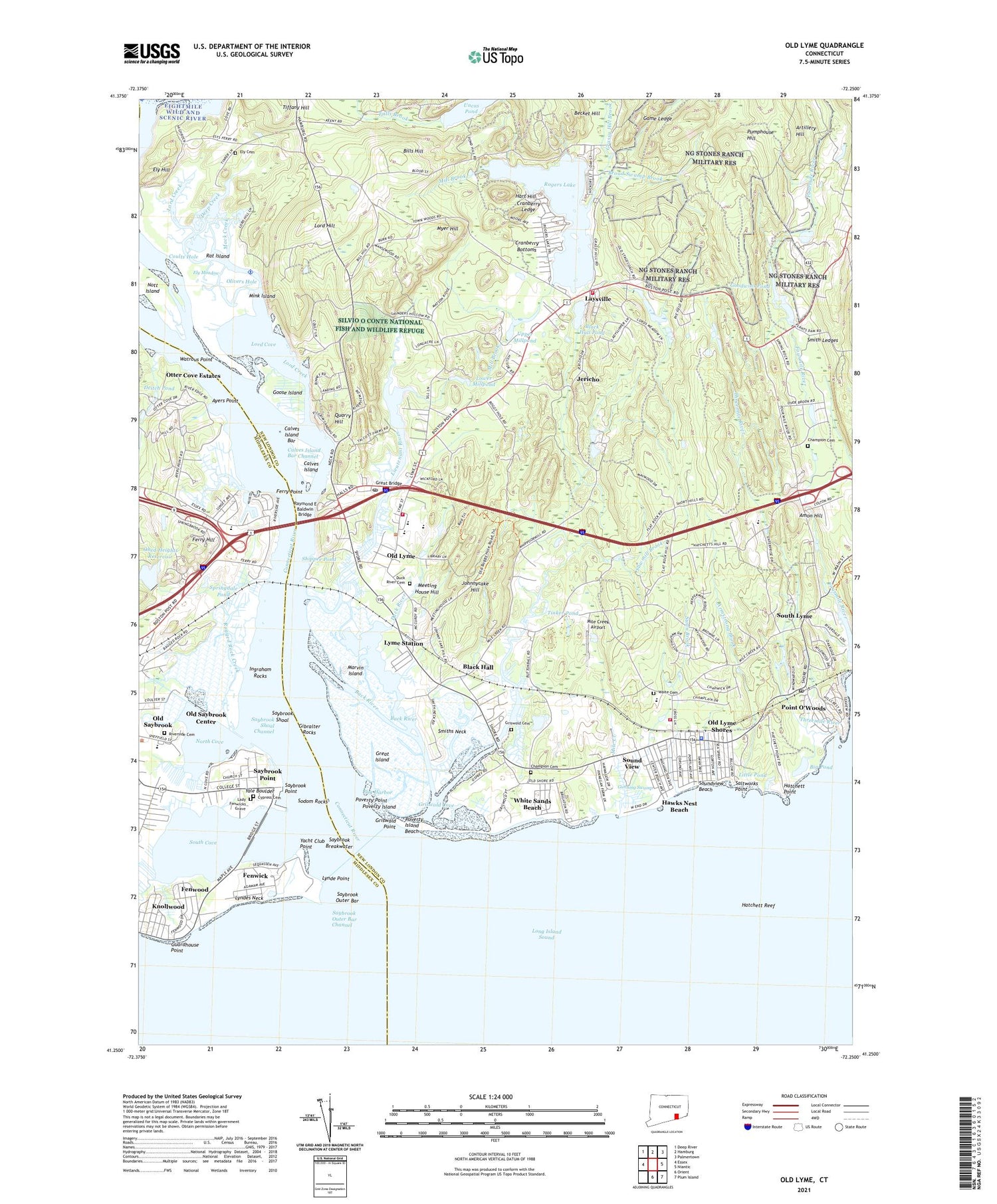 Old Lyme Connecticut US Topo Map Image