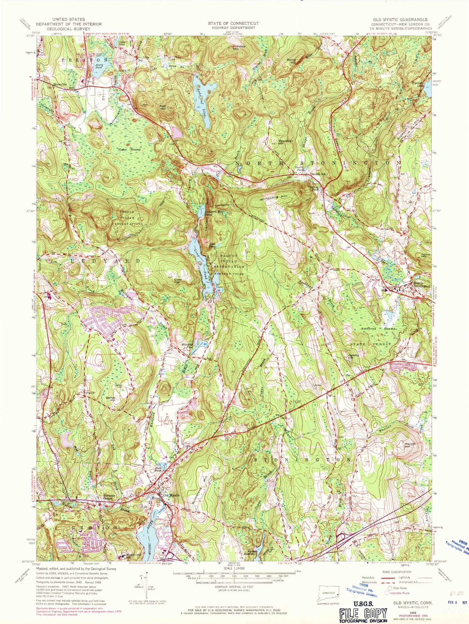 Classic USGS Old Mystic Connecticut 7.5'x7.5' Topo Map Image