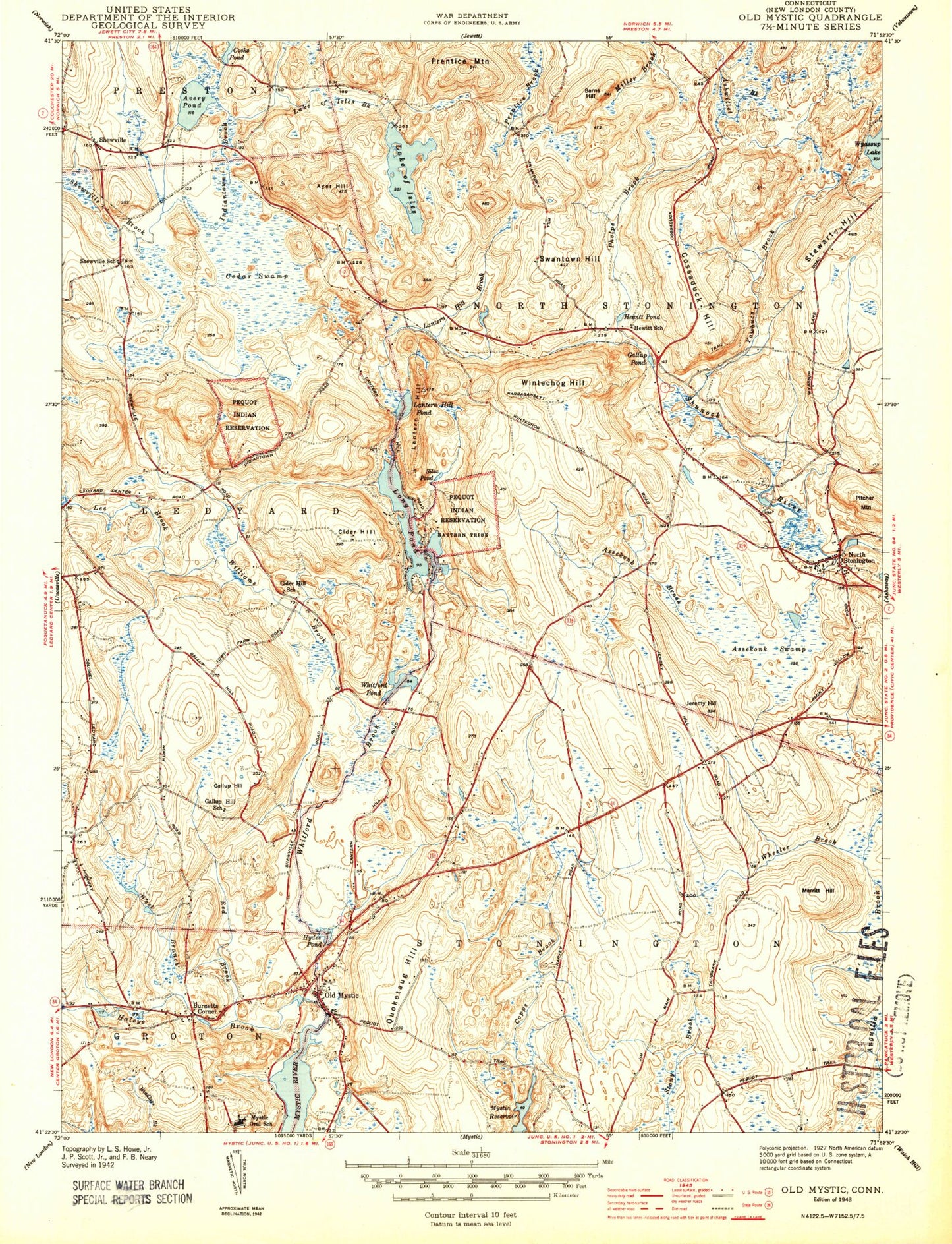 Classic USGS Old Mystic Connecticut 7.5'x7.5' Topo Map Image