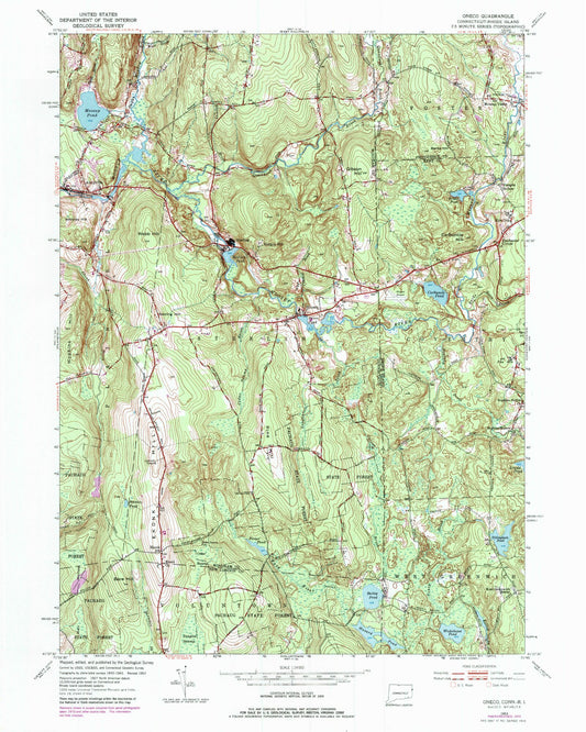 Classic USGS Oneco Connecticut 7.5'x7.5' Topo Map Image