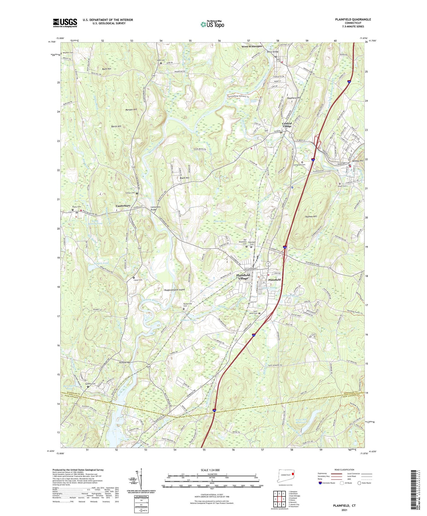 Plainfield Connecticut US Topo Map Image