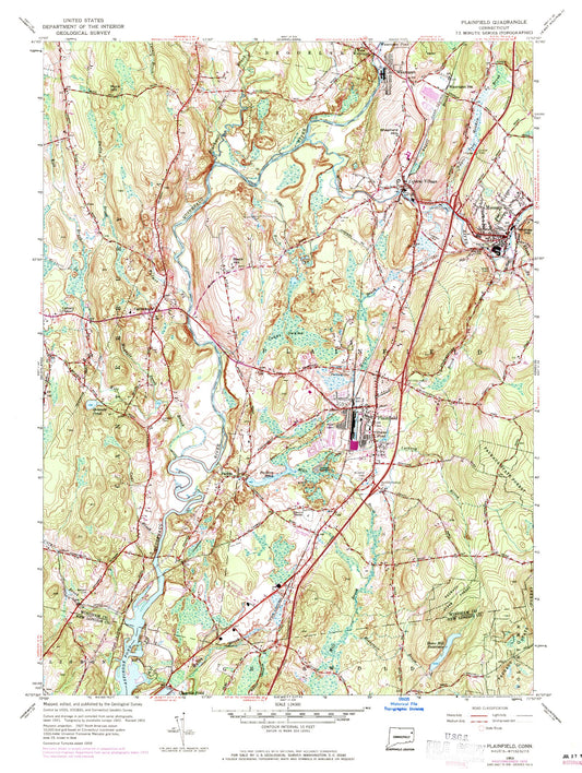 Classic USGS Plainfield Connecticut 7.5'x7.5' Topo Map Image