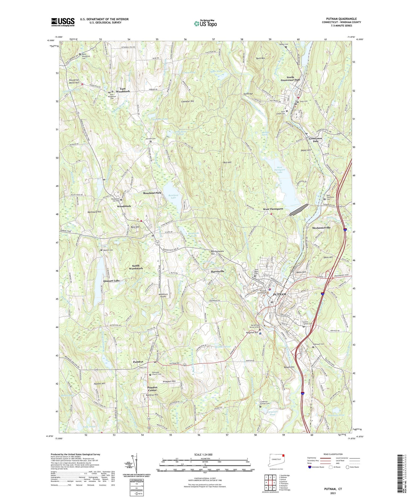 Putnam Connecticut US Topo Map Image