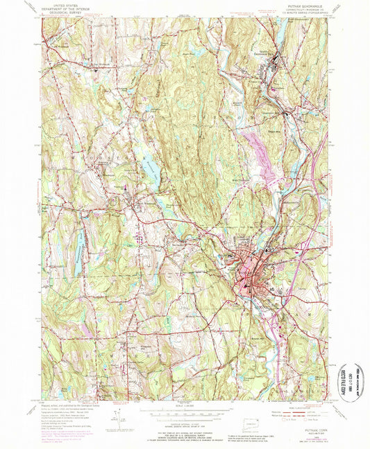 Classic USGS Putnam Connecticut 7.5'x7.5' Topo Map Image