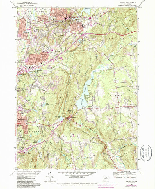 Classic USGS Rockville Connecticut 7.5'x7.5' Topo Map Image