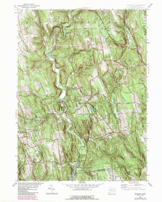 Classic USGS Roxbury Connecticut 7.5'x7.5' Topo Map Image