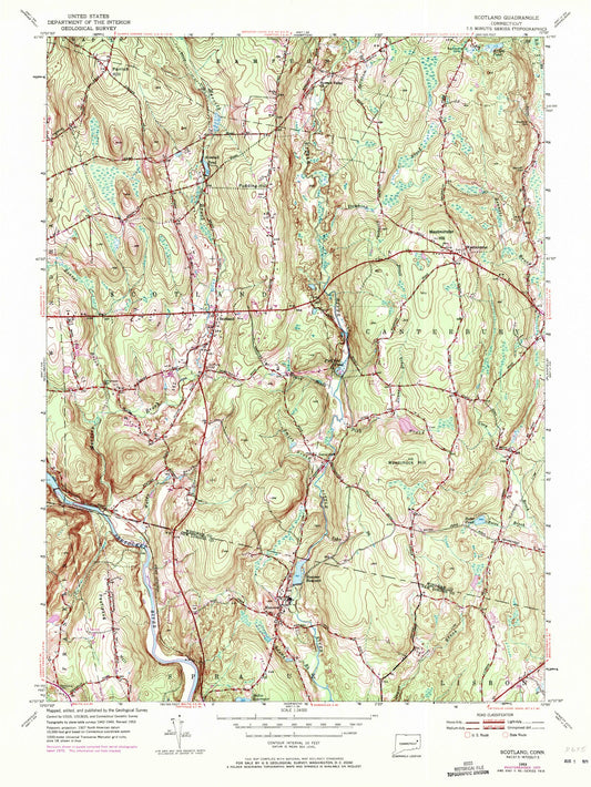 Classic USGS Scotland Connecticut 7.5'x7.5' Topo Map Image