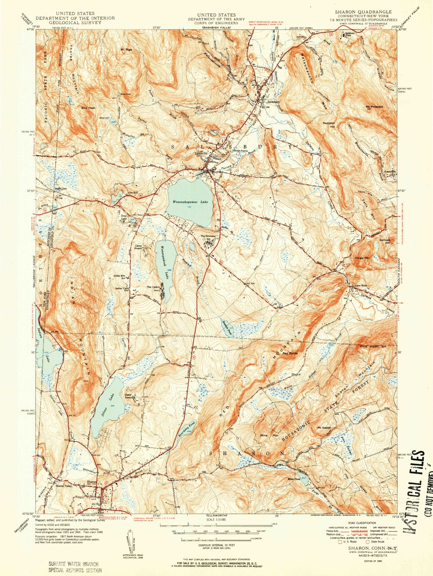 Classic USGS Sharon Connecticut 7.5'x7.5' Topo Map Image