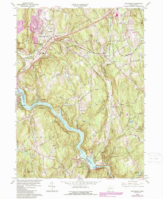 Classic USGS Southbury Connecticut 7.5'x7.5' Topo Map Image