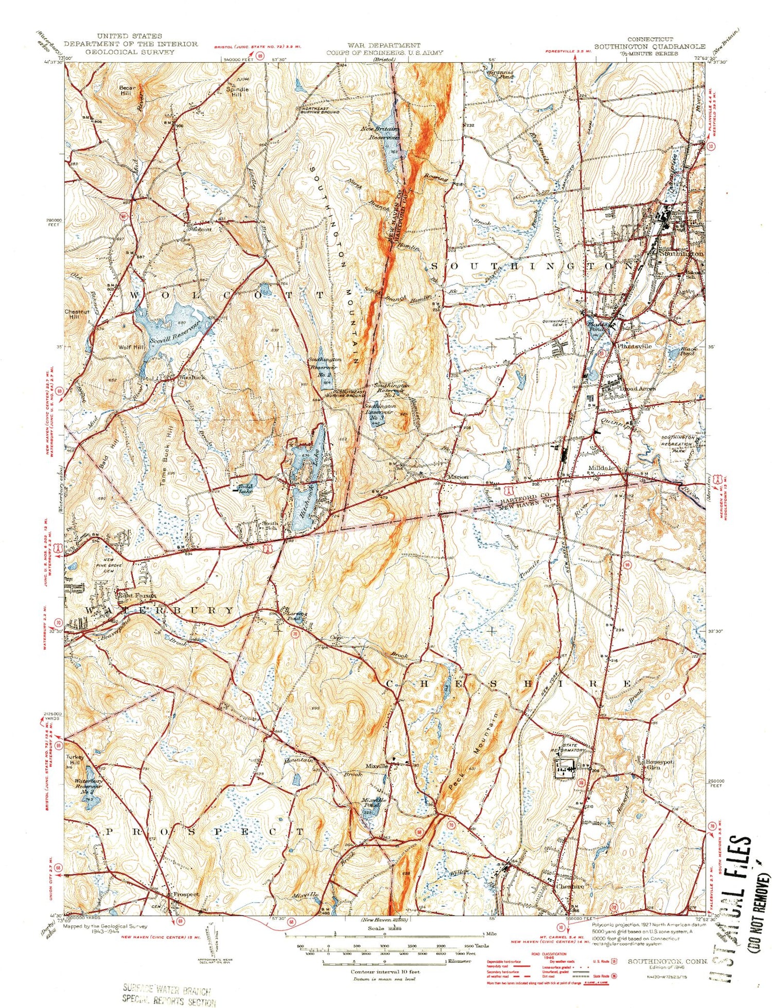 Classic USGS Southington Connecticut 7.5'x7.5' Topo Map Image