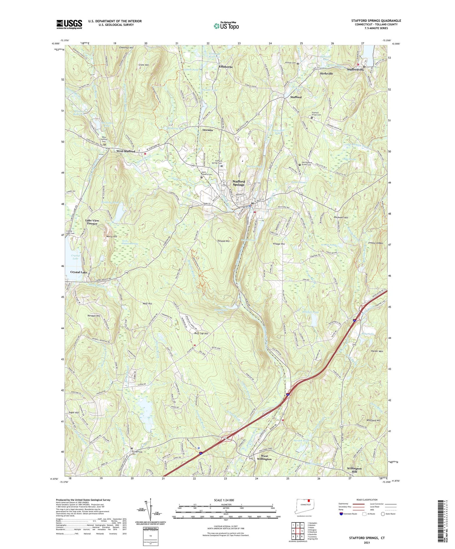 Stafford Springs Connecticut US Topo Map Image