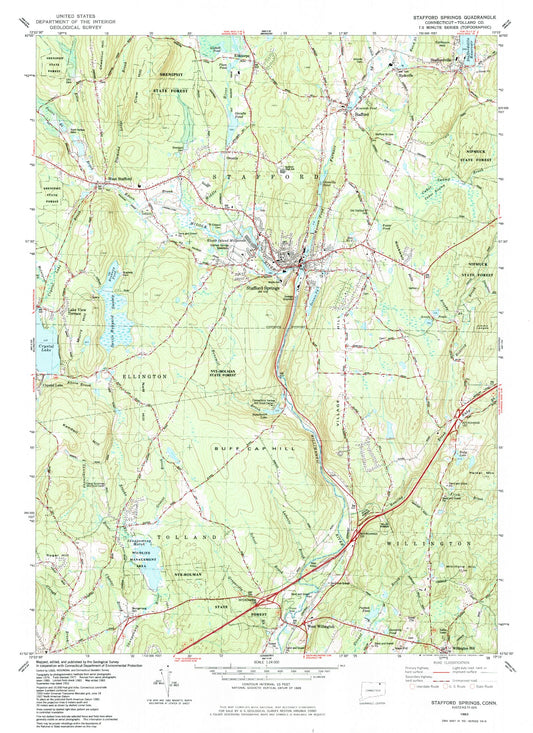 Classic USGS Stafford Springs Connecticut 7.5'x7.5' Topo Map Image