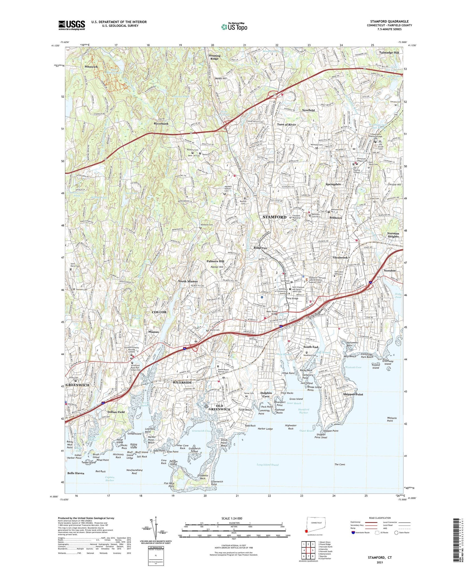 Stamford Connecticut US Topo Map Image