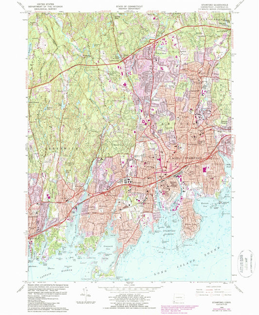 Classic USGS Stamford Connecticut 7.5'x7.5' Topo Map Image