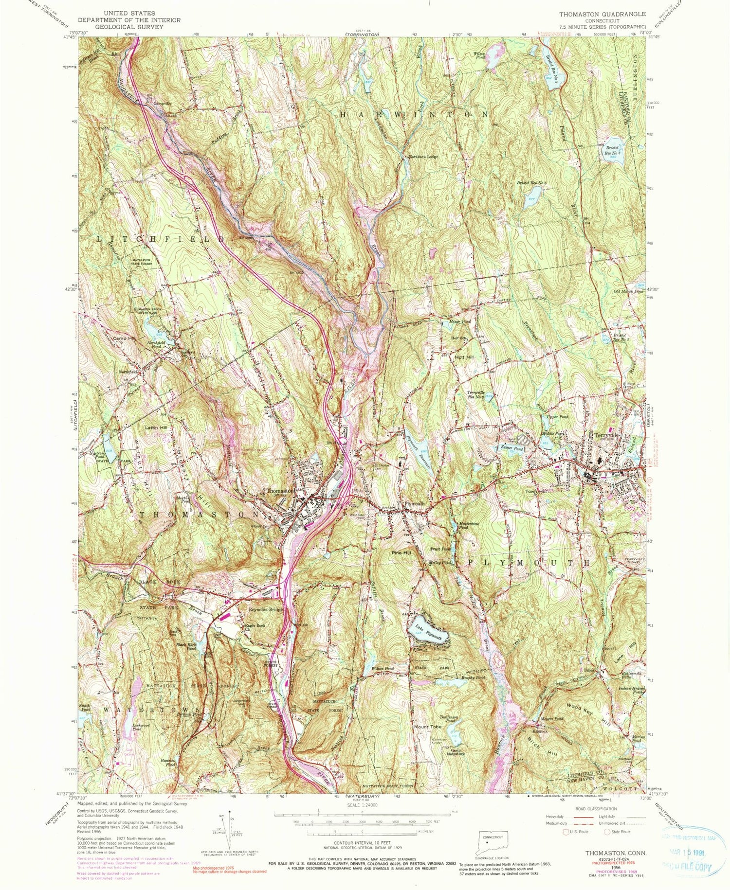 Classic USGS Thomaston Connecticut 7.5'x7.5' Topo Map Image