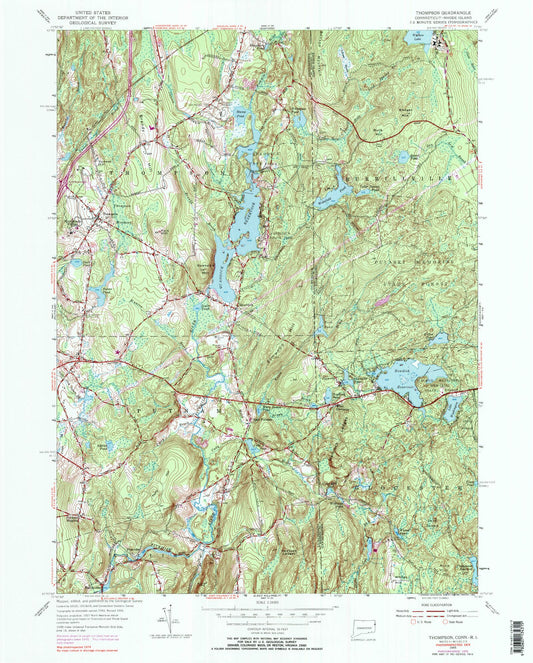 Classic USGS Thompson Connecticut 7.5'x7.5' Topo Map Image