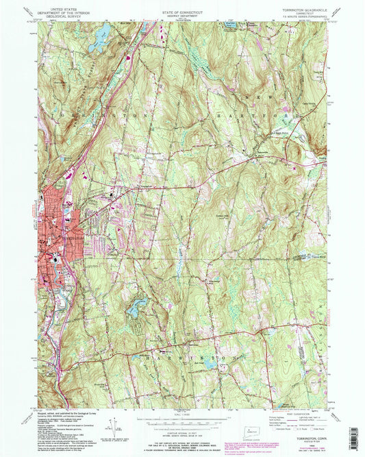 Classic USGS Torrington Connecticut 7.5'x7.5' Topo Map Image