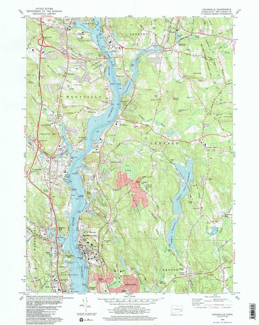 Classic USGS Uncasville Connecticut 7.5'x7.5' Topo Map Image