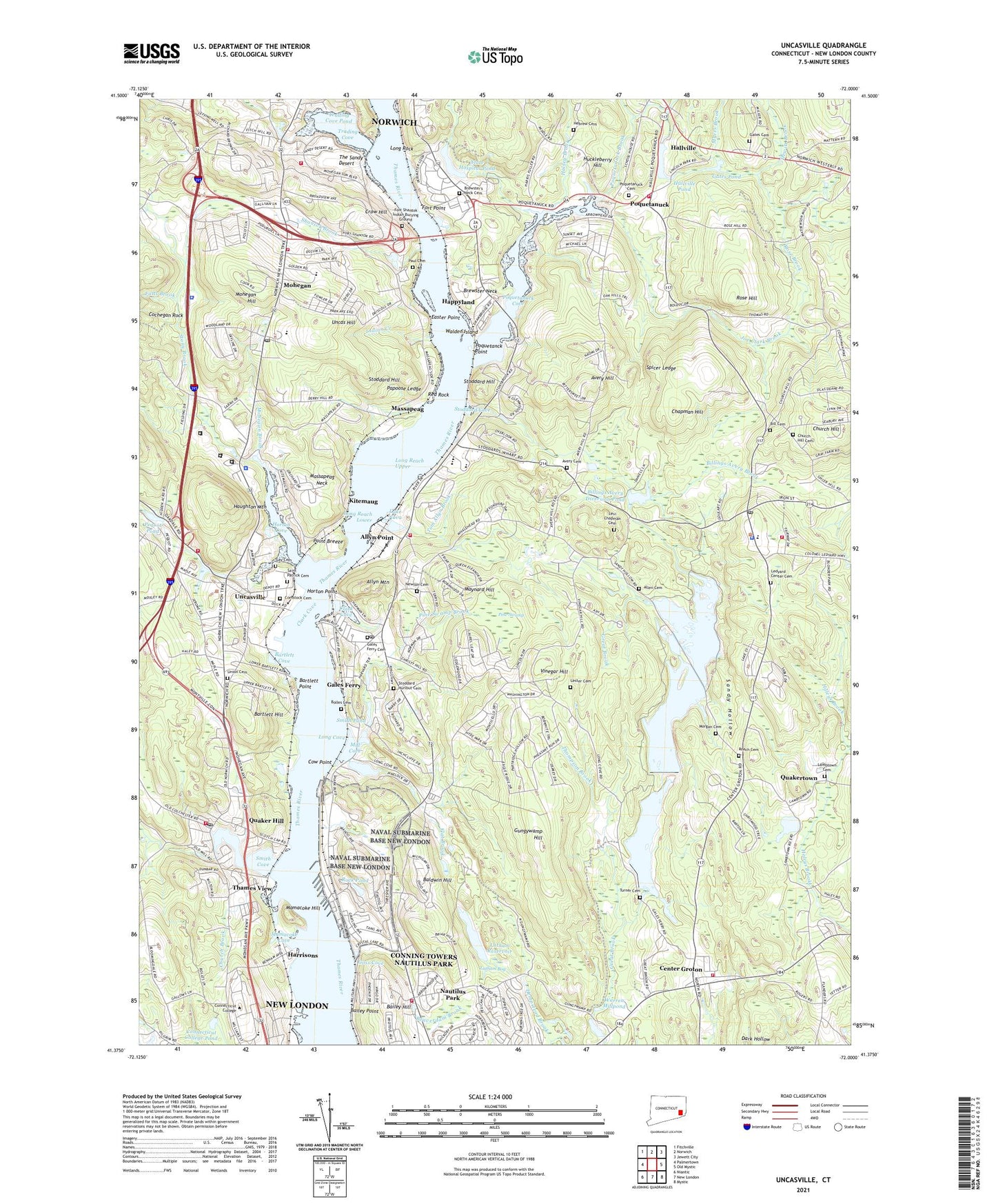 Uncasville Connecticut US Topo Map Image