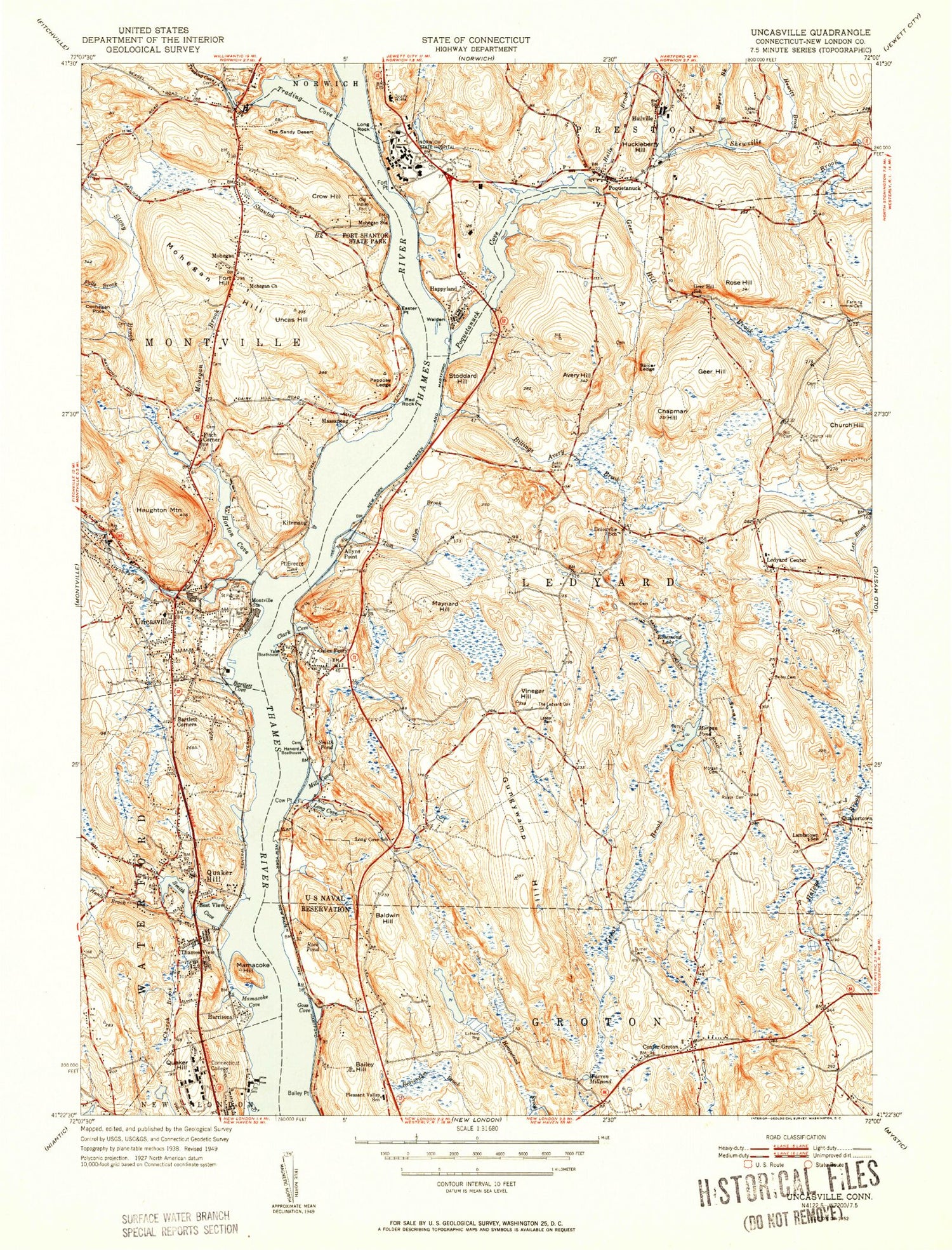 Classic USGS Uncasville Connecticut 7.5'x7.5' Topo Map Image