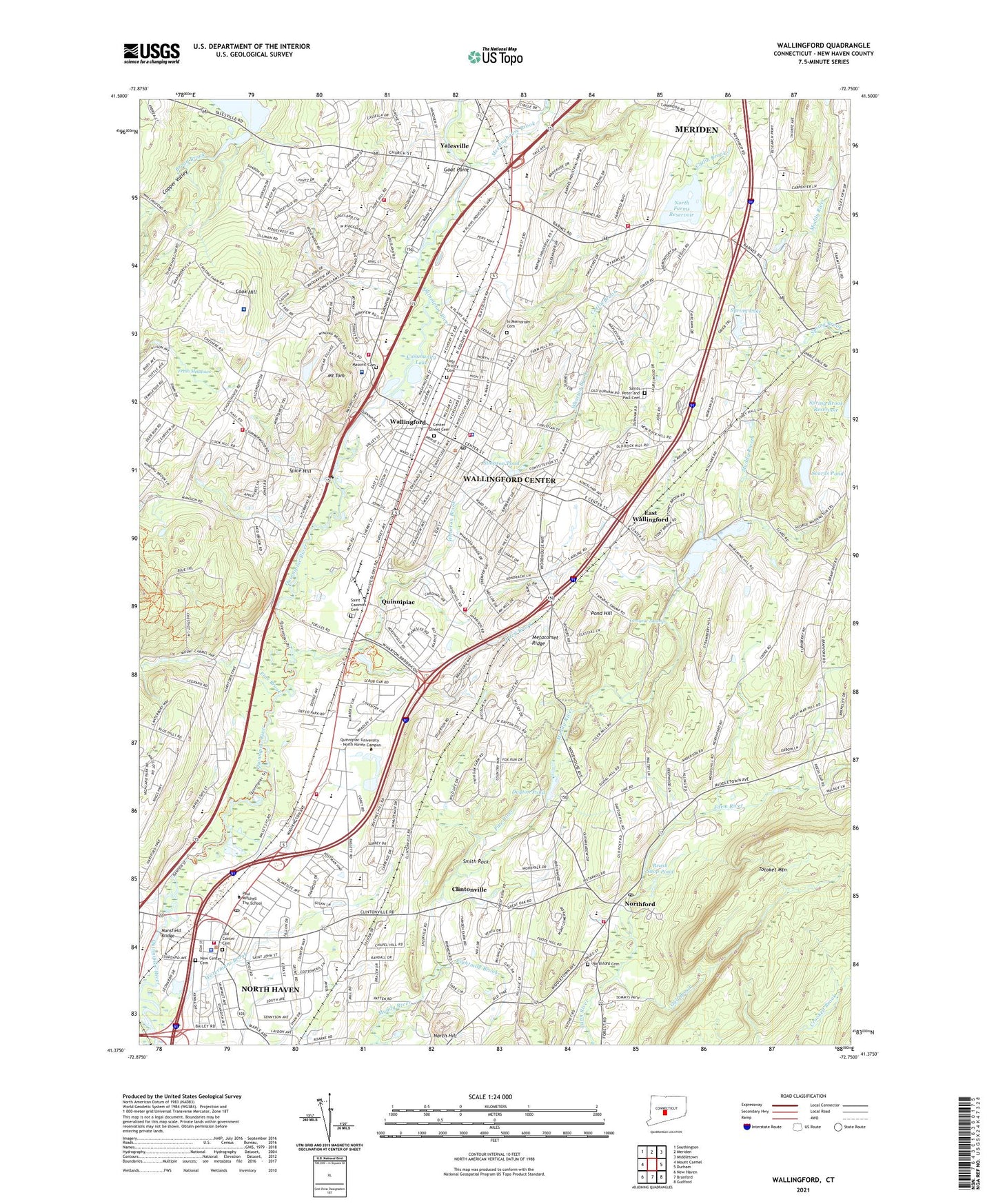 Wallingford Connecticut US Topo Map Image