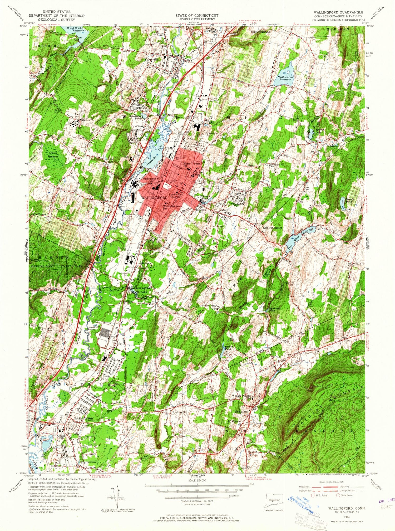 Classic USGS Wallingford Connecticut 7.5'x7.5' Topo Map Image