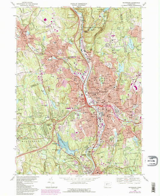 Classic USGS Waterbury Connecticut 7.5'x7.5' Topo Map Image