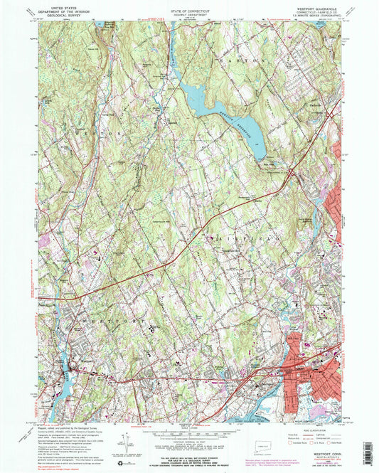 Classic USGS Westport Connecticut 7.5'x7.5' Topo Map Image