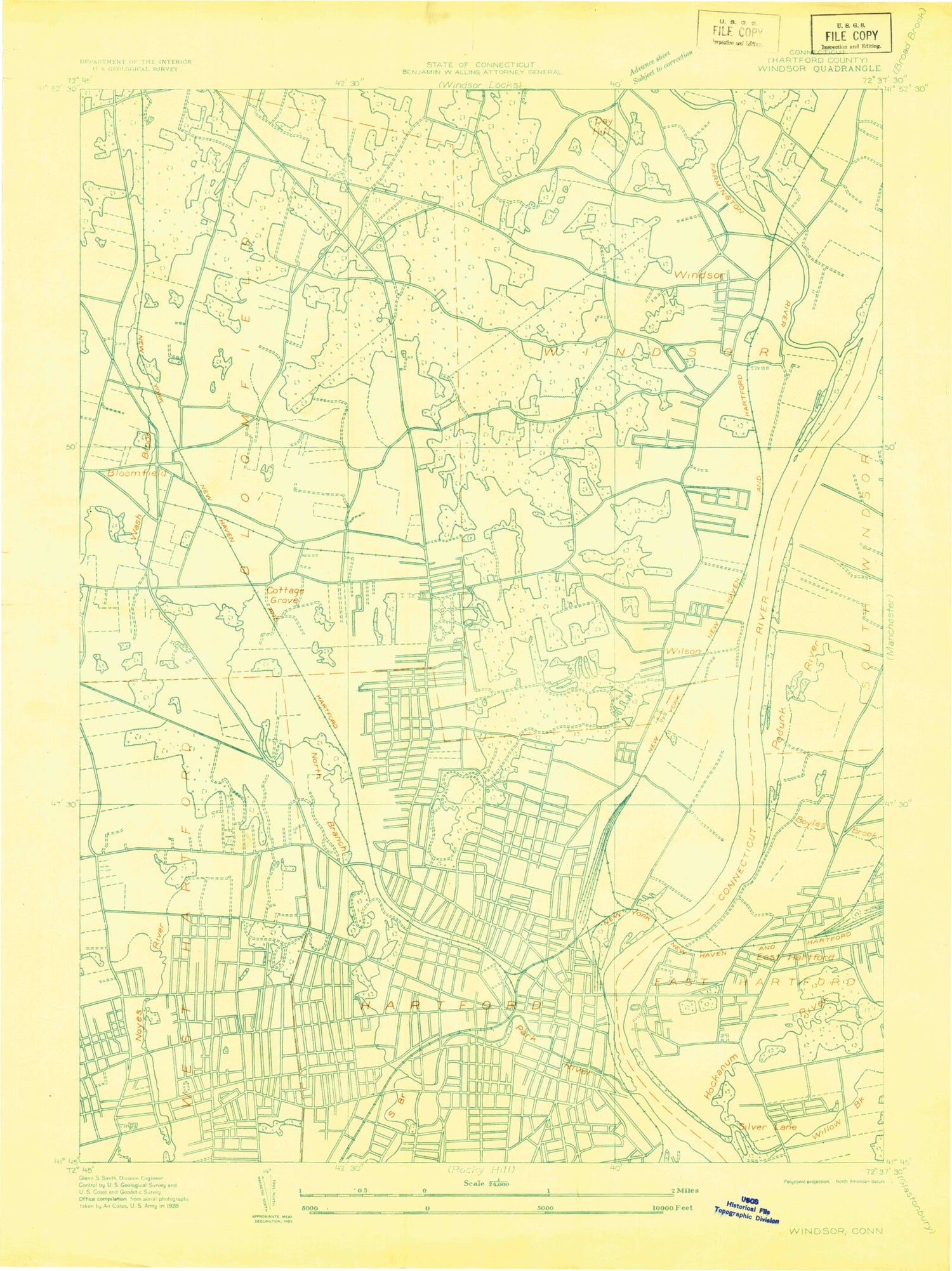 Classic USGS Hartford North Connecticut 7.5'x7.5' Topo Map Image