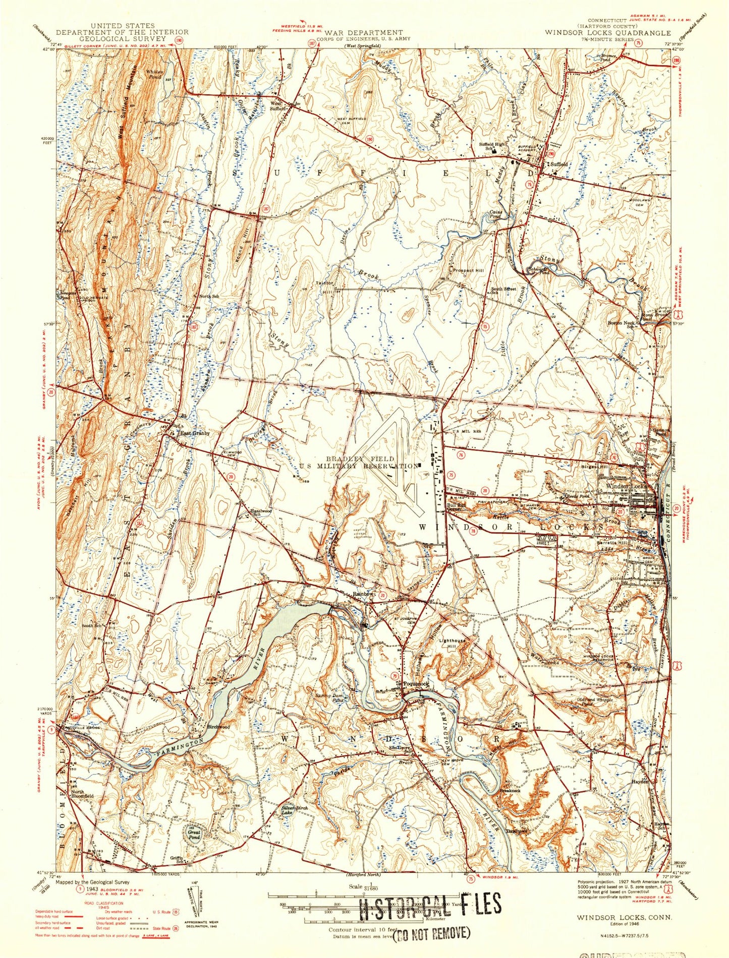 Classic USGS Windsor Locks Connecticut 7.5'x7.5' Topo Map Image