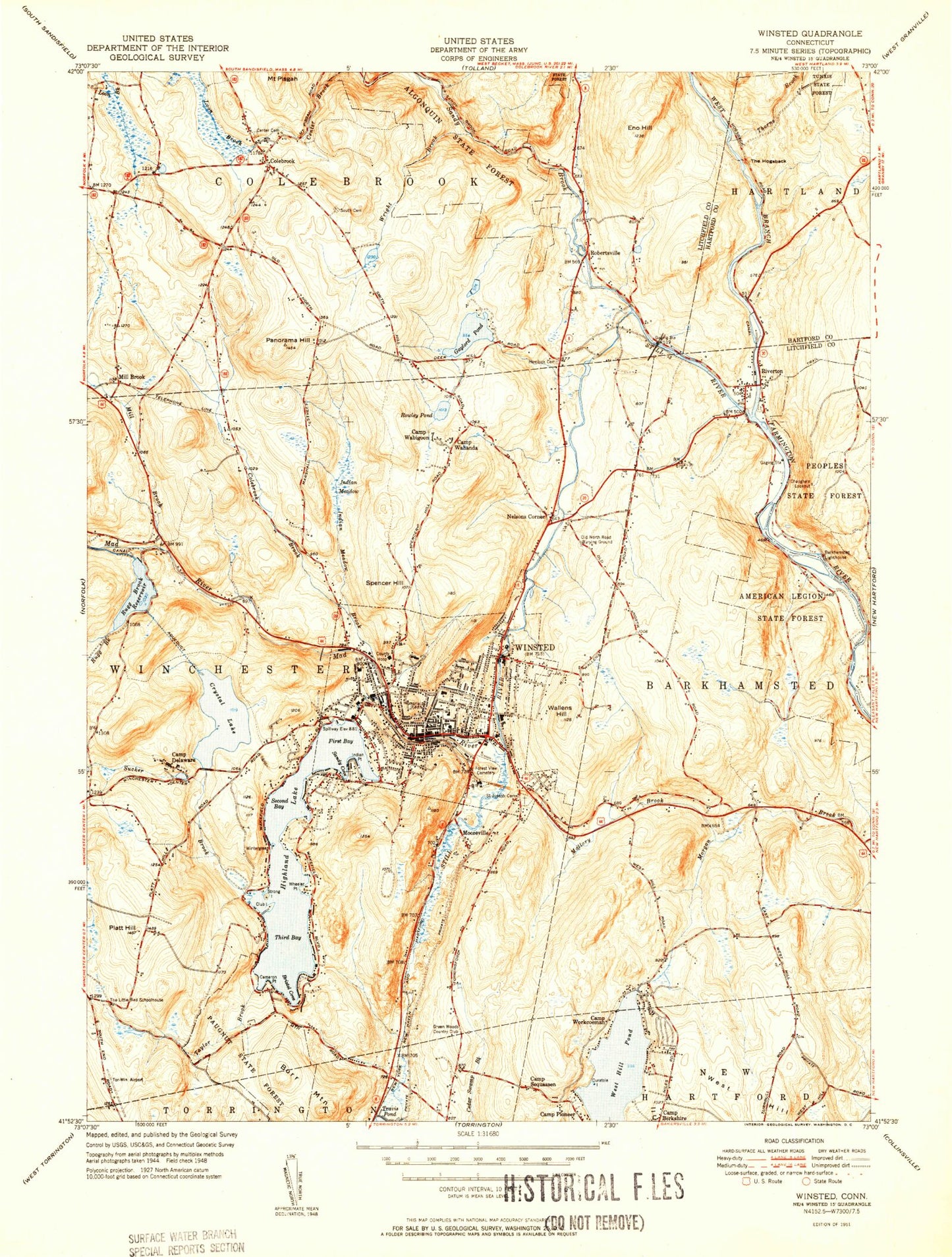 Classic USGS Winsted Connecticut 7.5'x7.5' Topo Map Image