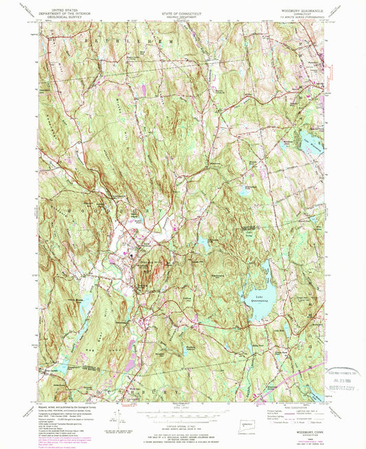 Classic USGS Woodbury Connecticut 7.5'x7.5' Topo Map Image