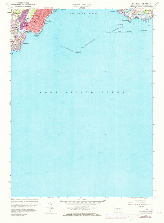 Classic USGS Woodmont Connecticut 7.5'x7.5' Topo Map Image
