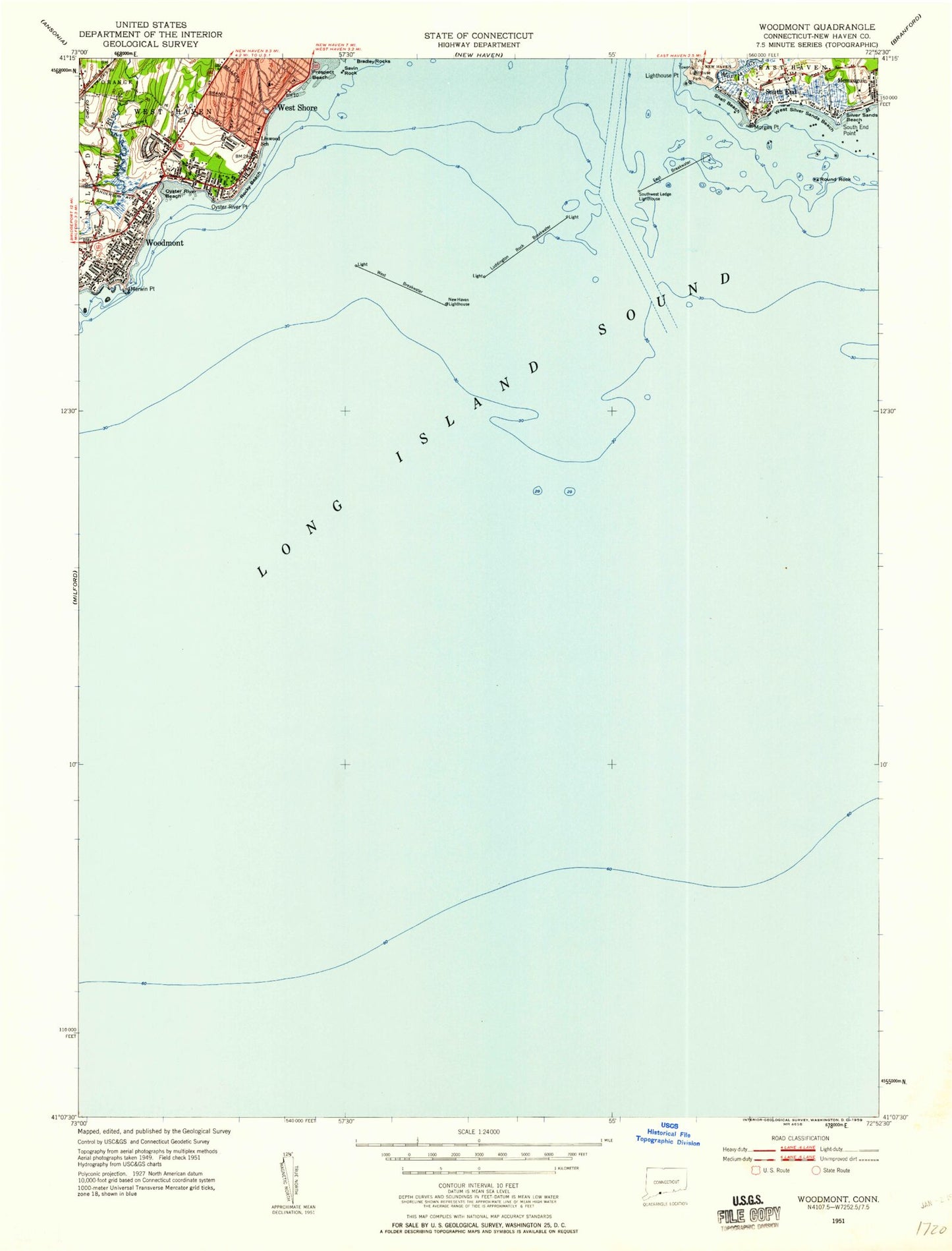 Classic USGS Woodmont Connecticut 7.5'x7.5' Topo Map Image