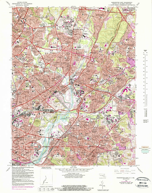Classic USGS Washington East District of Columbia 7.5'x7.5' Topo Map Image